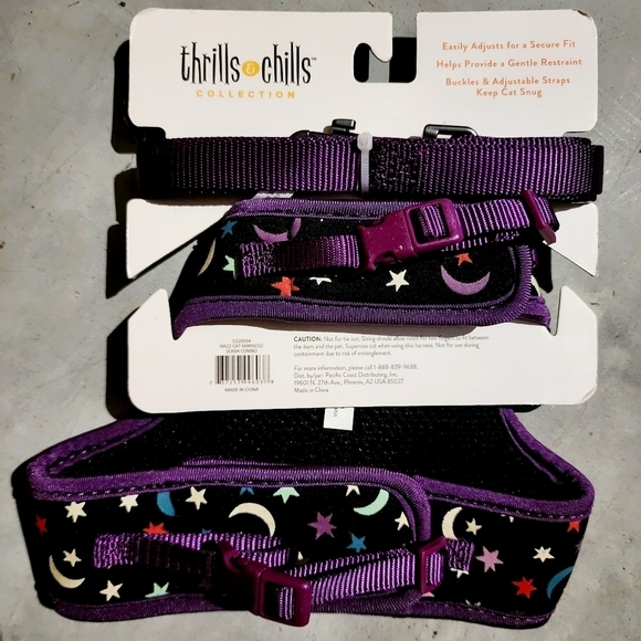 NWT Thrills & Chills Cat Comfort Harness & Leash Celestial Moons Stars Halloween - Picture 2 of 8